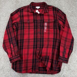 GAP Flannel Shirt Mens Size XLRed Black Plaid Button Up Standard Fit Cotton NWT